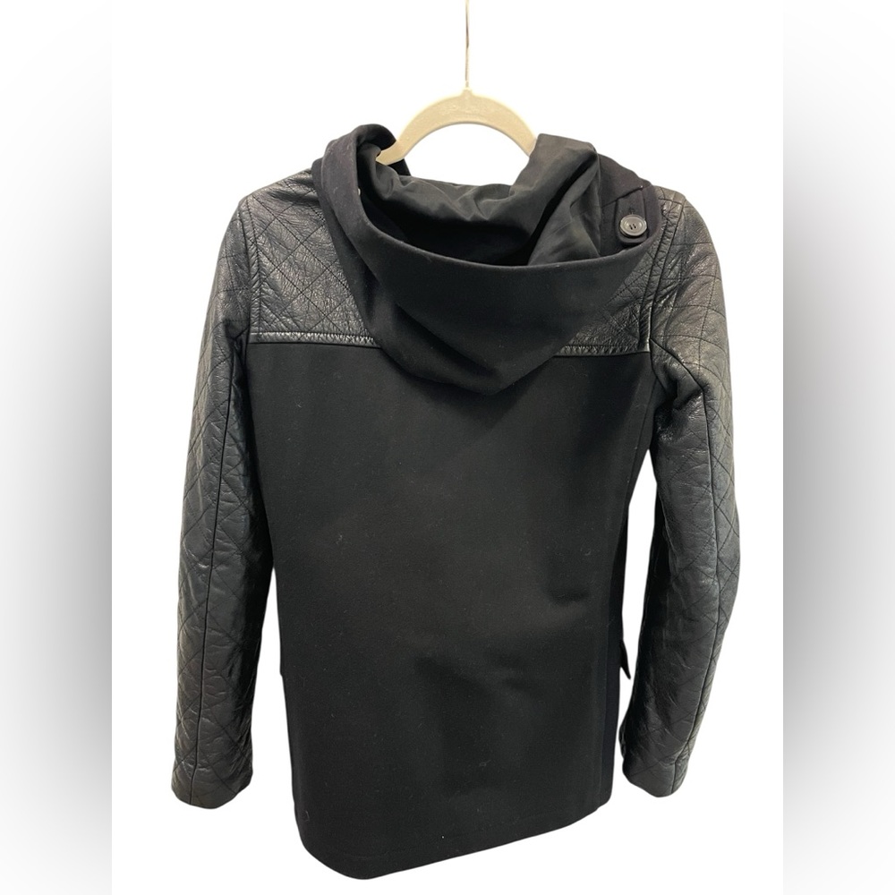 Theory NWT Hooded Marimba Wool Coat with Leather Sleeves Size Small - Picture 8 of 16